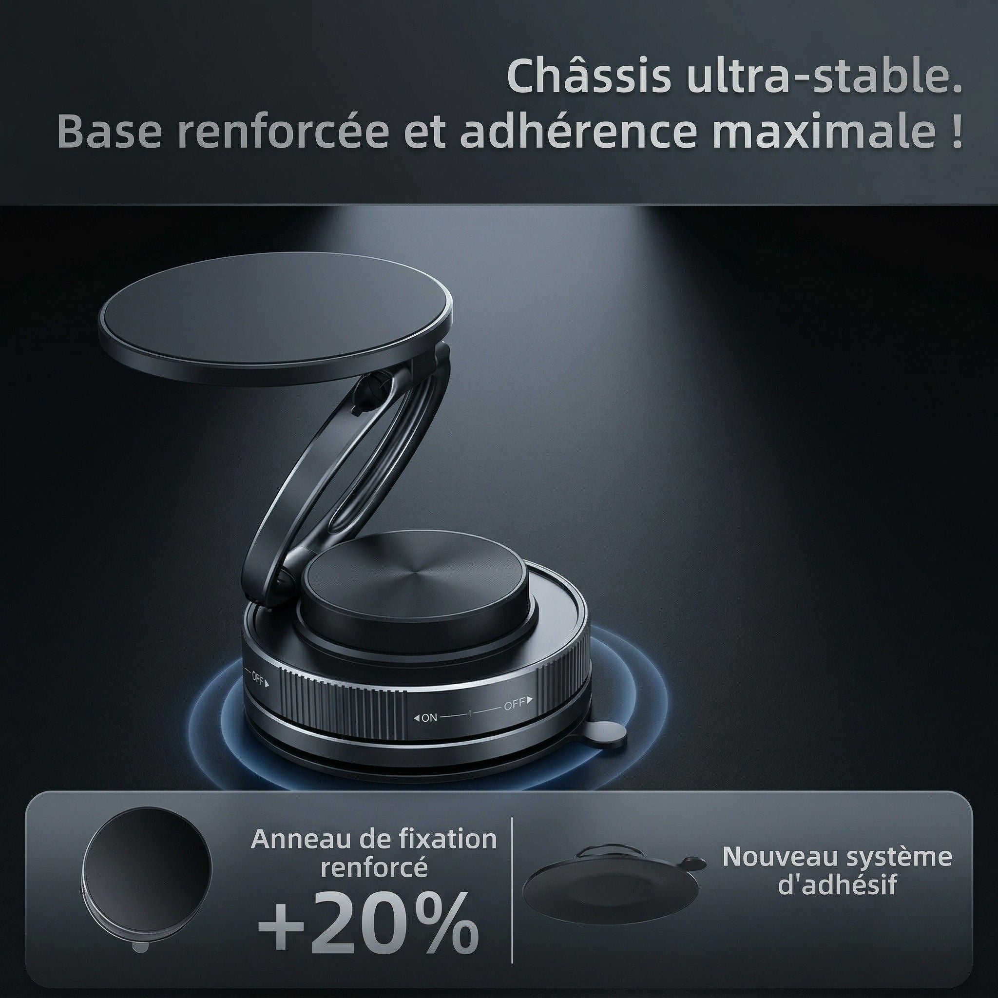 Support téléphone magnétique M-360 – châssis ultra stable base renforcée adhérence améliorée